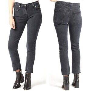 Agolde Toni Mid Rise Straight Jeans Feral Wash Black Distressed Women’s Size 25